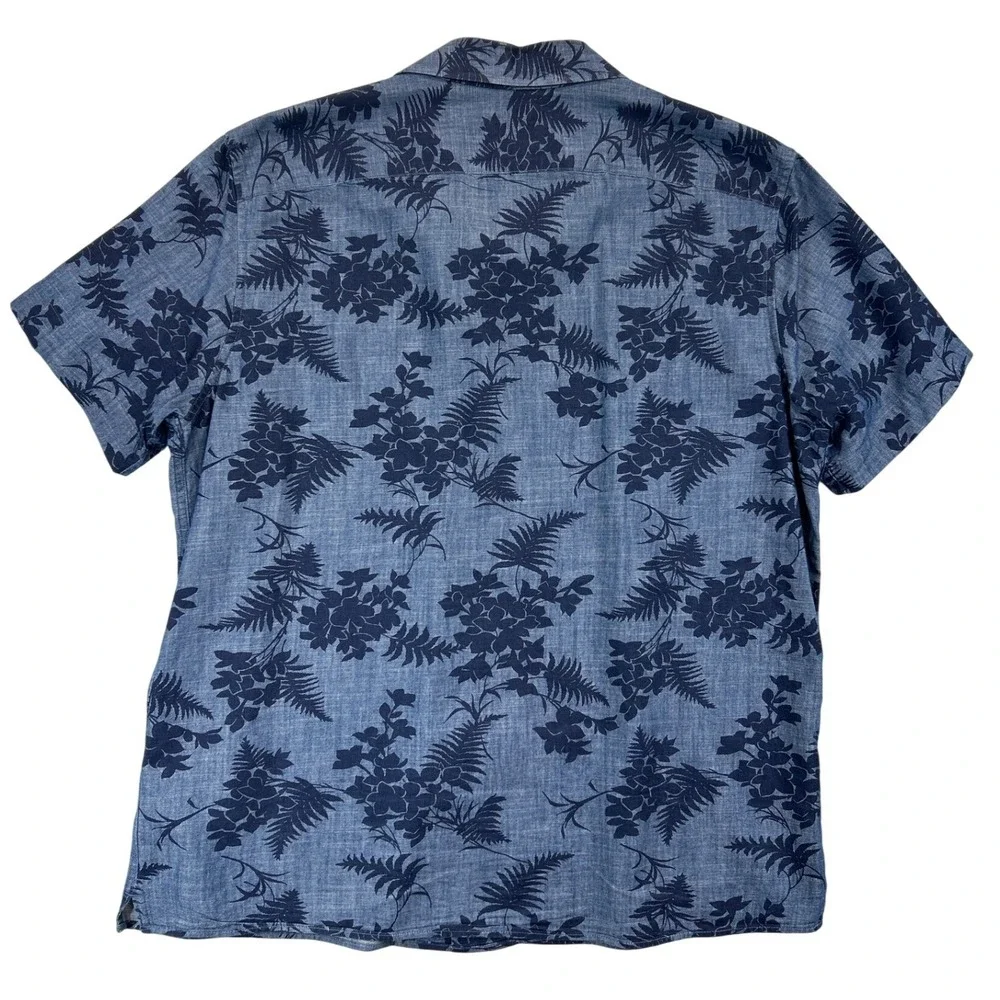 Banana Republic Shirt Mens L Blue Floral Camp Short Sleeve Cotton‎ Button Front